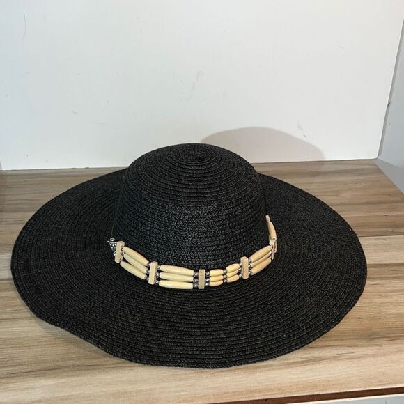 Magid Accessories - Magid Hats Go Ahead And Do Glam Straw Wide Brim Hat Black With Beads
